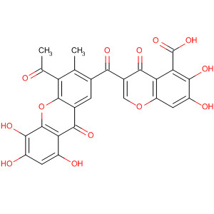 4H-1-Benzopyran-5-carboxylic acid,3-[(4-acetyl-5,6,8-trihydroxy-3-methyl-9-oxo-9H-xanthen-2-yl)carbonyl]-6,7-dihydroxy-4-oxo-