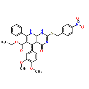 ethyl 5-(3,4-dimethoxyphenyl)-2-[(4-nitrobenzyl)sulfanyl]-4-oxo-7-phenyl-1,4,5,8-tetrahydropyrido[2,3-d]pyrimidine-6-carboxylate