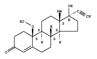 (17R)-10β-Hydroperoxy-17-hydroxy-19-norpregn-4-en-20-yn-3-one molecular structure