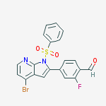 Benzaldehyde, 4-[4-bromo-1-(phenylsulfonyl)-1H-pyrrolo[2,3-b]pyridin-2-yl]-2-fluoro- molecular structure
